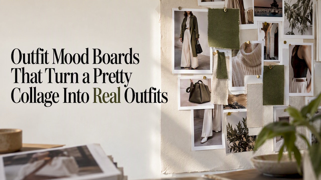 Physical fashion mood board with outfit references